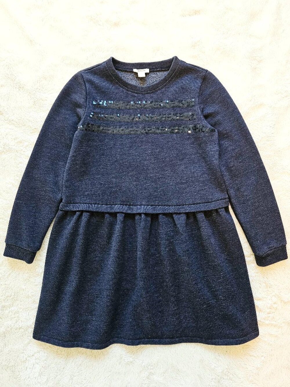Crewcuts by J.Crew Girls' Sequin Sweatshirt Dress Navy Size M 6-7
